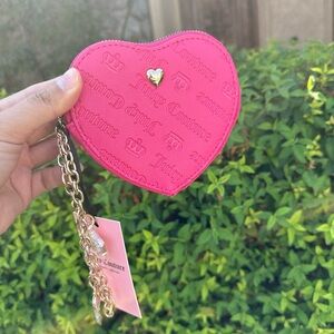 Juicy Couture Pink Key and Card Holder with Heart Shape and Gold Charms